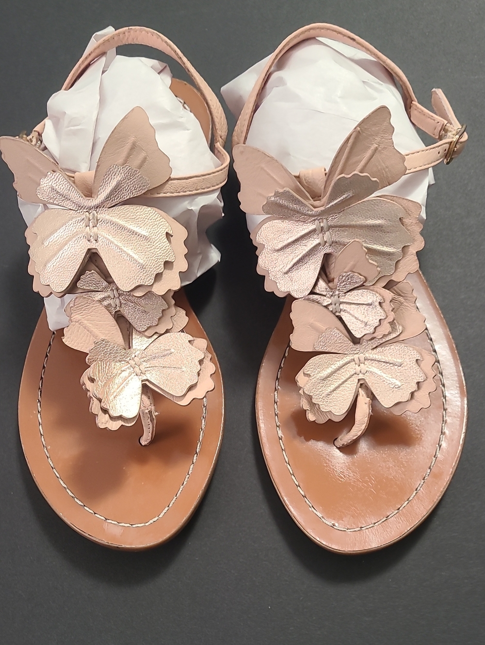 Kate Spade Women's Neutral Chic Butterfly Tan/Gold Thong Flat Sandals Sz 6 M